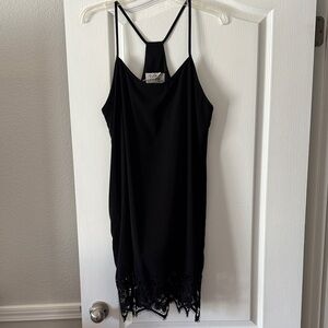 Black Slip Dress with Lace Hem